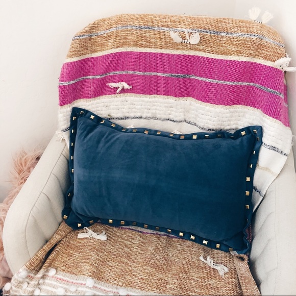 Home Accent Pillows Accents Blue Velvet Gold Studded Pillow Home